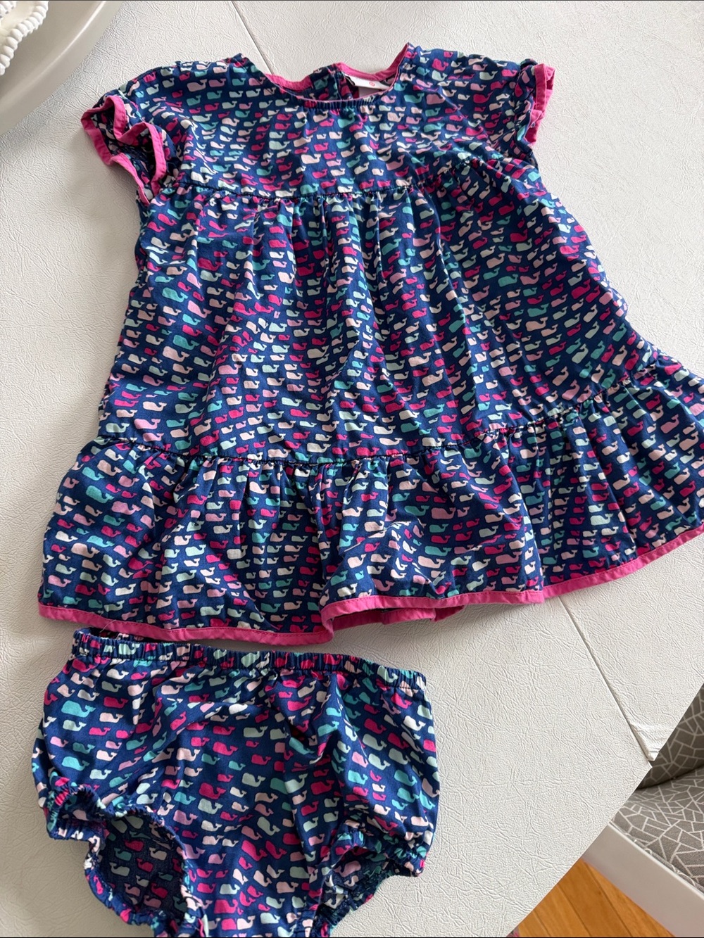 Vineyard Vines Navy Whale Print dress w/bloomers